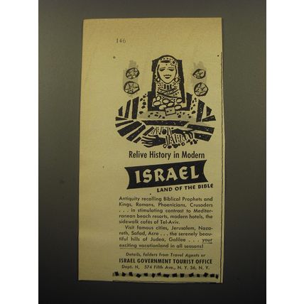 1955 Israel Government Tourist Office Ad - Relive history in modern Israel