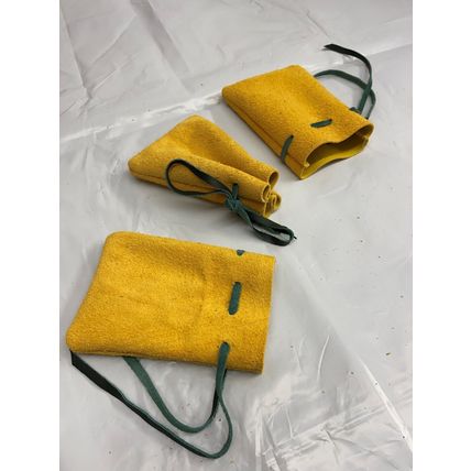 Medieval Larp SCA Pagan Reenactment Yellow Leather DRAWSTRING Green tie pouch
