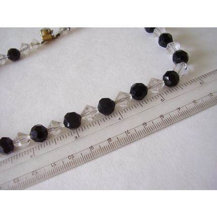 Necklace Art Deco Black & White French Jet Clear Rhombus Crystal Faceted Glass