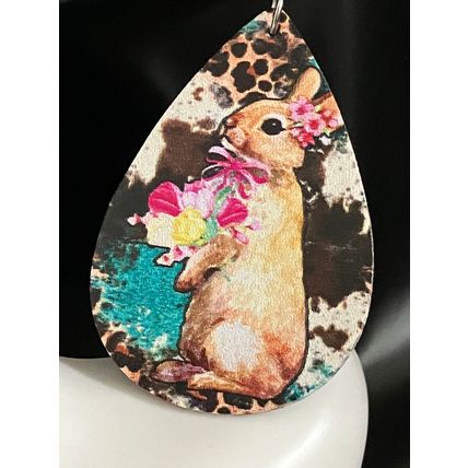 Earrings Farm Animal Bunnies with Flowers 2 Pair #753