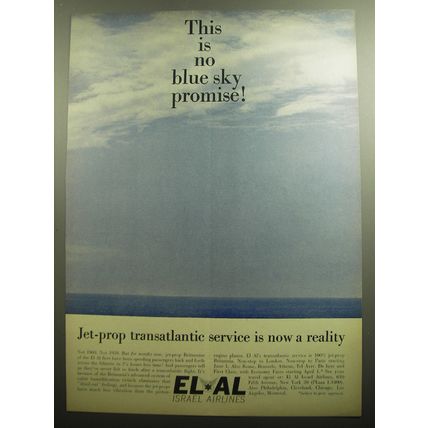 1958 El Al Israel Airlines Ad - This is no blue sky promise!