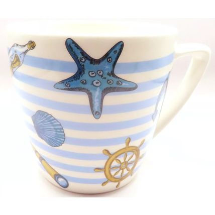 Beach Theme Mug Fine China Blue & White Stripes 9 CM Tableware Ceramic Gift