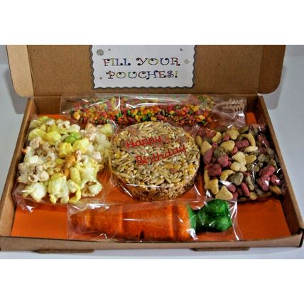 HAMSTER BIRTHDAY BOX DECORATED BOX FILLED WITH TREATS - FILL YOUR POUCHES