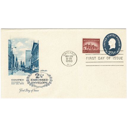 UNITED STATES OF AMERICA USA 1960 2 1/2c EMBOSSED POSTAGE PRE-PAID UPRATED FDI