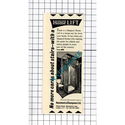 Hammond & Champness Ltd London Shepard Lift - 1963 Small Advert