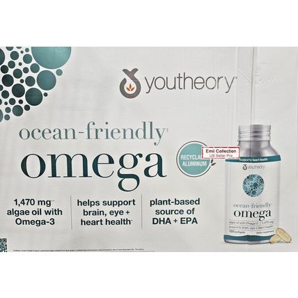 Youtheory Ocean-Friendly 1470mg Algae Oil with Omega-3 120 softgels (2 Bottles)