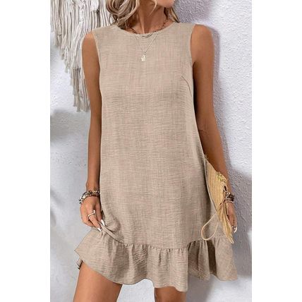 Smoke Gray Knot Scoop Back Ruffle Hem Sleeveless Mini Dress
