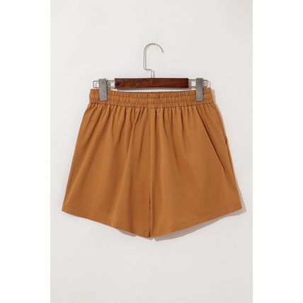 Khaki Embroidered Boho Tasseled Drawstring Elastic Waist Casual shorts