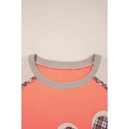 Grapefruit Orange Plaid Waffle Flower Patchwork Bracelet Sleeve Top