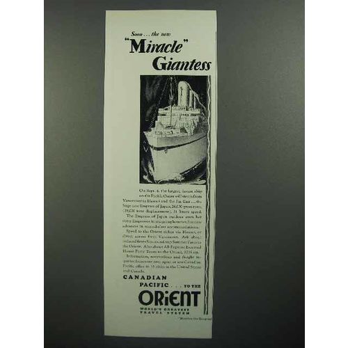 1930 Canadian Pacific Cruise Ad - Miracle Giantess