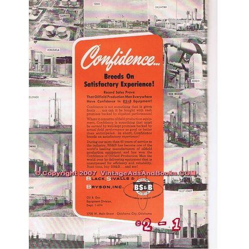 BLACK SIVALLS BRYSON INC 1955 oil refinery confidence vintage ad