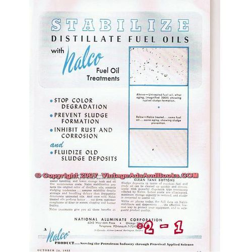 NATIONAL ALUMINATE CORP 1955 NALCO fuel oil treatments vintage ad