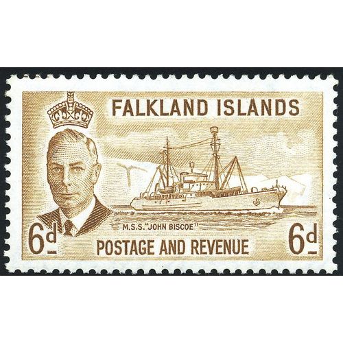 Falkland Islands KGVI 1952 6d Bistre Brown Unmounted Mint NHM SG 178 stamp ship