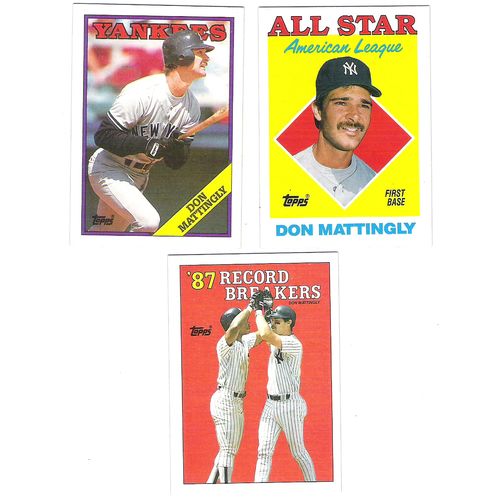 Three 1988 Topps baseball Don Mattingly cards – 2, 300, 386 – NM- Yankees