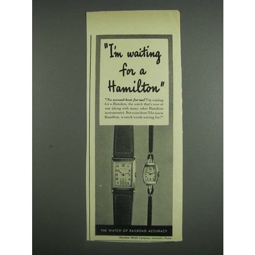 1943 Hamilton Watches Ad - I'm Waiting For A Hamilton