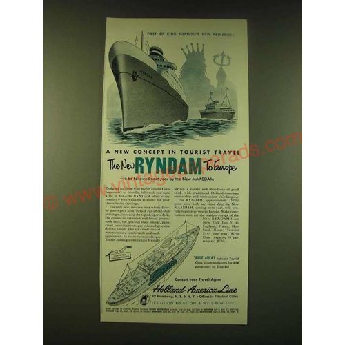 1951 Holland-America Line Ad - A new concept in tourist travel