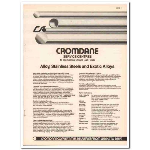 Cromdane Steel Inc 1983 Vintage Catalog Alloy Stainless Gas Oil Field
