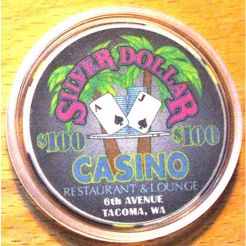Silver Dollar $100. Casino Chip - 6th Avenue - Tacoma, Washington - 2005