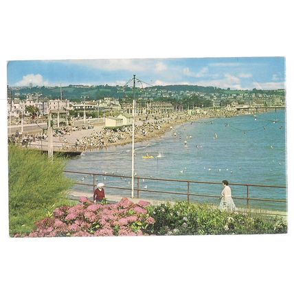 PROMENADE & SANDS, PAIGNTON, DEVON, used vintage postcard 1965? postmark =