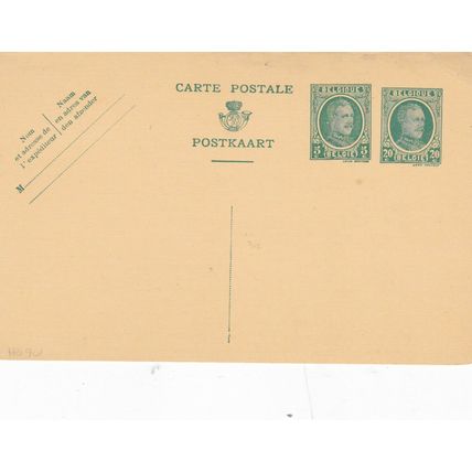 Belgium King Albert 5c+20c Postal card Unused VGC