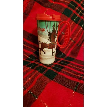 DISNEYLAND CHRISTMAS TRAVEL MUG CUP W/ LID MICKEY ON SLEIGH W/ HORSE~NEW~2019