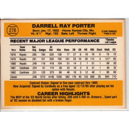 1983 Donruss baseball card 278 Darrell Porter