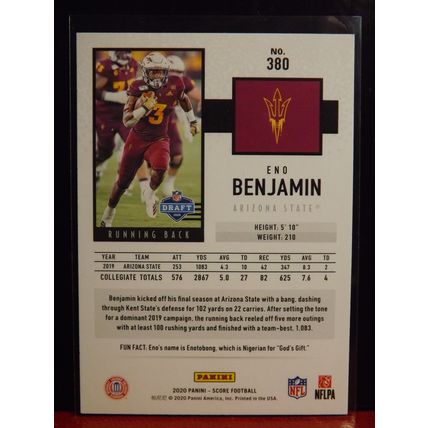2020 Panini Score ENO BENJAMIN (Arizona State/ Arizona Cardinals) RC #380