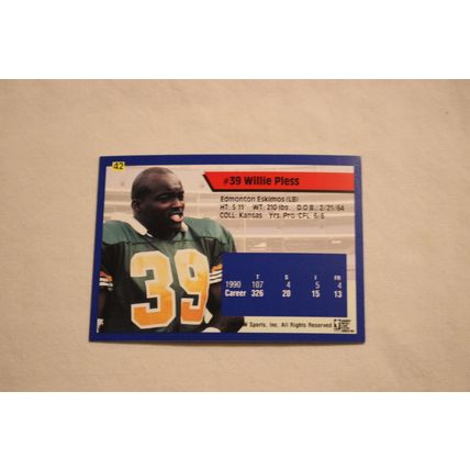 Willie Pless 1991 AW Sport All-World CFL NO. 42