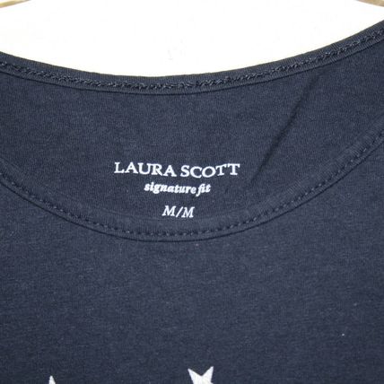 Laura Scott Women's Blue Patriotic Stars Birdhouses Cotton T-Shirt Size Medium