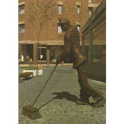 Bad Aachen German Roadsweeper Broom Bronze Old Statue Postcard