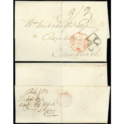 1822 LONDON ENGLAND FLS to EDINBURGH SCOTLAND, Boxed 1/2 from POLE THORNTON & CO