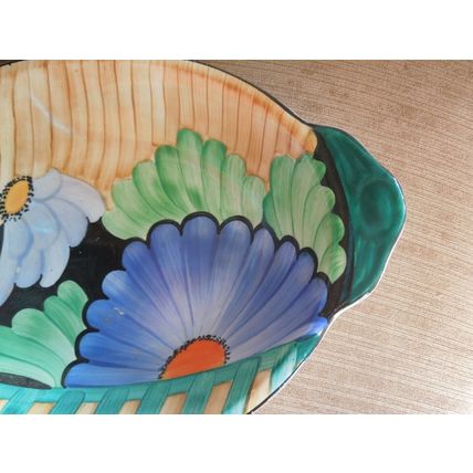 Gray's Hampton Art Deco Oval Fruit Bowl / Dish - Blue Marigold