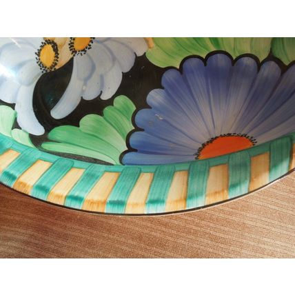 Gray's Hampton Art Deco Oval Fruit Bowl / Dish - Blue Marigold