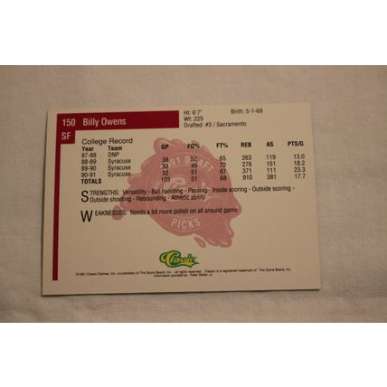 Billy Owens 1991 Classic Four Sport NO. 150