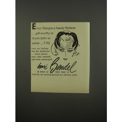 1956 Henri Bendel Fashion Ad - Elmar Designs a heady flatterer