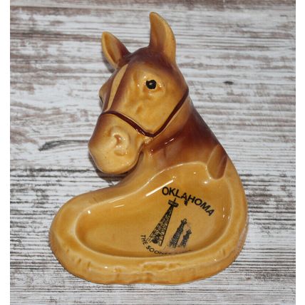 VTG Oklahoma Sooners State Gifts Souvenir Ashtray Head of Horse Collectors Gift