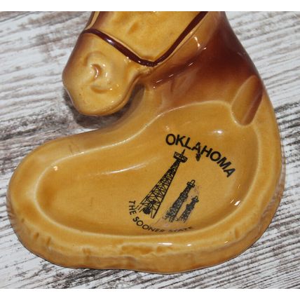 Vintage Oklahoma Sooners State Souvenir Ashtray Head of Horse Collectors Gift VG