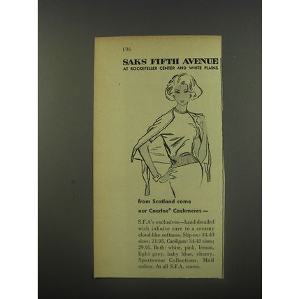 1956 Saks Fifth Avenue Fashion Ad - From Scotland come our Caerlee Cashmeres