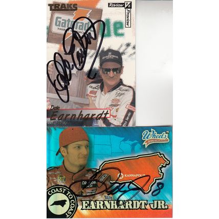 DALE EARNHARDT SR. & DALE EARNHARD JR. AUTOGRAPHED 1996/03 NASCAR HOF FATHER&SON