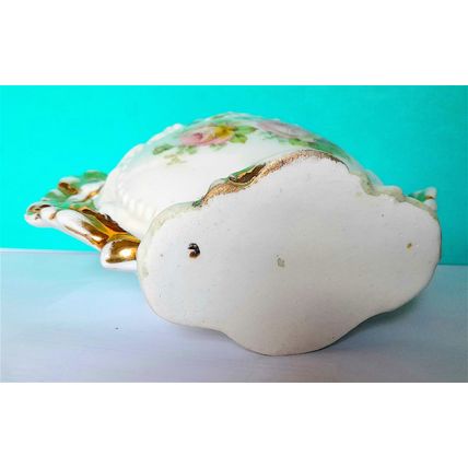 GLAZED CERAMIC FLOWER HOLDER - WHITE / GOLD / PINK - 11 x 15 x 6 cm - GOOD