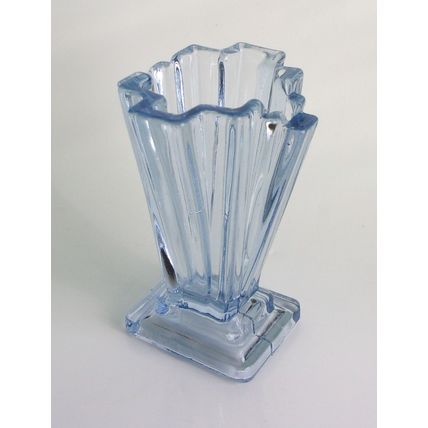 Bagley Art Deco Blue Glass Grantham Vase, Small Size.