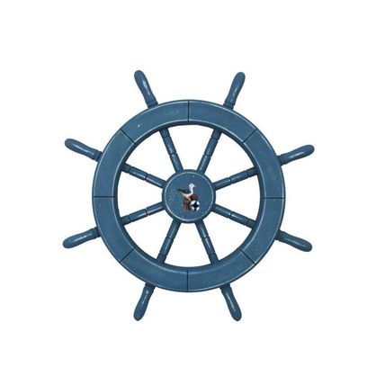 Rustic All Light Blue Decorative Ship Wheel With Seagull 18""
