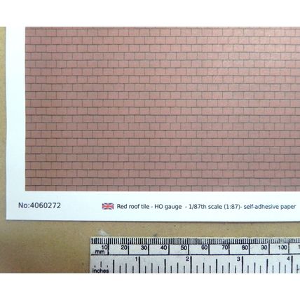 Papier autocollant "Tuile -rouge" pour HO gauge-1:87-A4