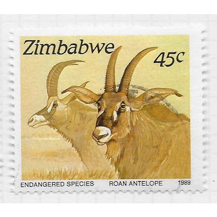 ZIMBABWE 1989 ROAN ANTELOPE WILDLIFE ENDANGERED SPECIES 45c USED