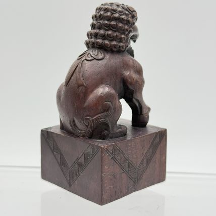 Vintage Foo Lion Chinese Hand Carved Wooden Figurine Solid 3.5”