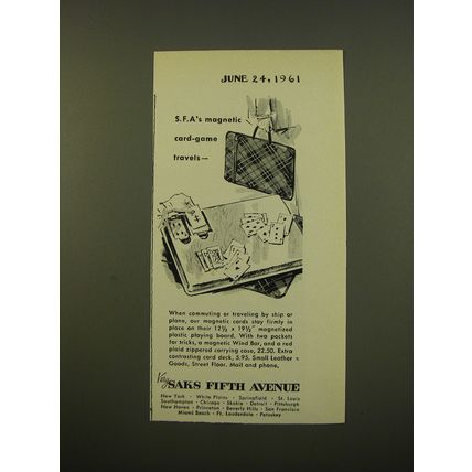 1961 Saks Fifth Avenue Magnetic Card Game Advertisement