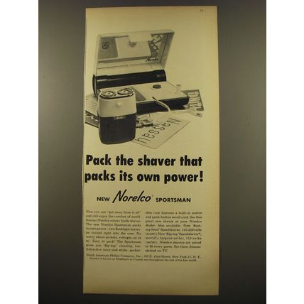 1961 Norelco Sportsman Shaver Ad - Pack the shaver that packs its own power