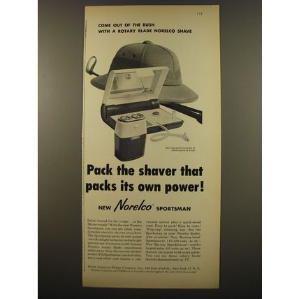 1961 Norelco Sportsman Shaver Ad - Come out of the bush with a rotary blade