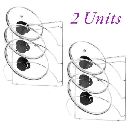 2x Kitchen Pot Lid Holder - Pan Rack & Organizer for Cupboard - 3-Tier Pantry