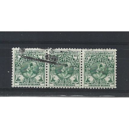 Burma.SG101 6p Dancer (Green) Strip of 3.Fine Used.Jul25